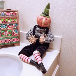 Gathered Traditions by Joe Spencer Art Doll Hand Sculpted Pumpkin Head Halloween